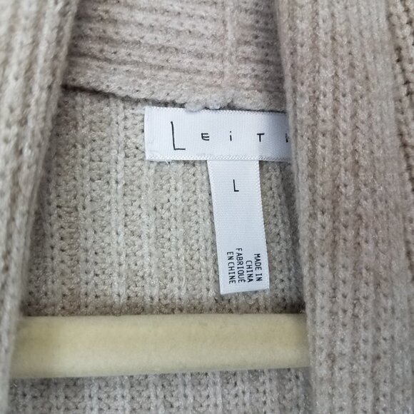 Leith Size L Open Front Long Cardigan Sweater in Beige Oatmeal Medium Heather - Picture 6 of 10